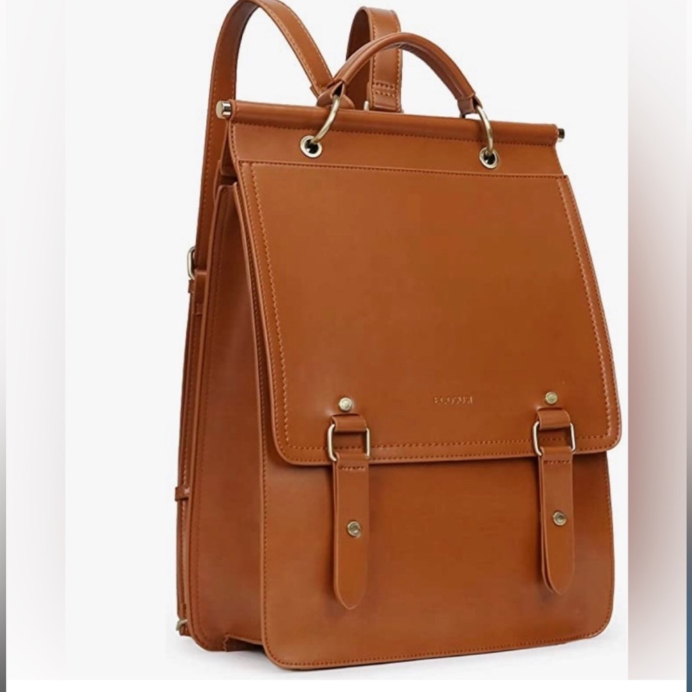 New-Ecosusi-Brown- Leather Backpack-laptop-book bag-vegan leather.